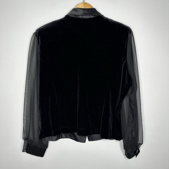 Vtg Bay Studio Velvet Jacket Petite XL Sheer Sleeve Rhinestone Button Evening - Picture 2 of 11